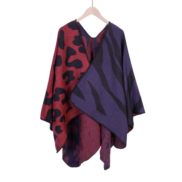 Damen Oversize‑Poncho im Revers‑Stil mit Animal‑Jacquard aus Wollmix Echo Archiv