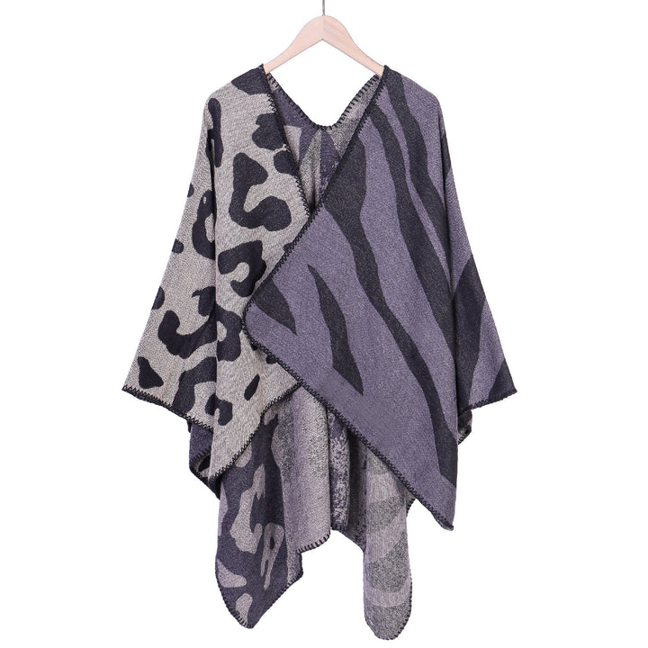 Damen Oversize‑Poncho im Revers‑Stil mit Animal‑Jacquard aus Wollmix Echo Archiv