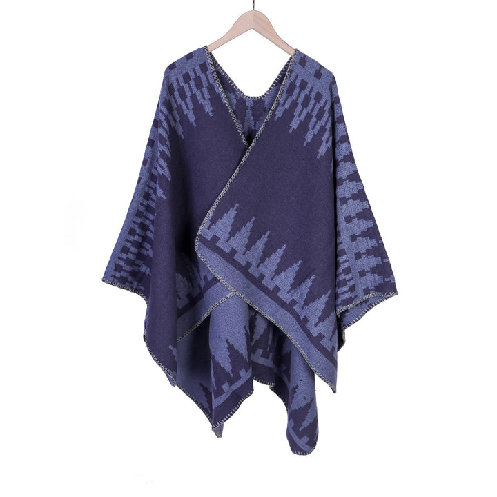 Damen Jacquard-Strickruana mit geometrischem Oversize-Fall und V-Ausschnitt Echo Archiv
