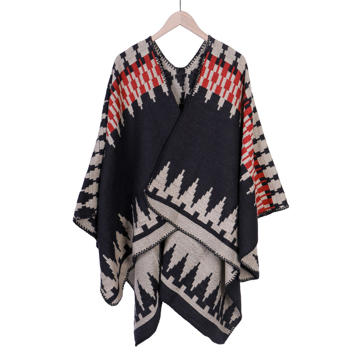 Damen Jacquard-Strickruana mit geometrischem Oversize-Fall und V-Ausschnitt Echo Archiv