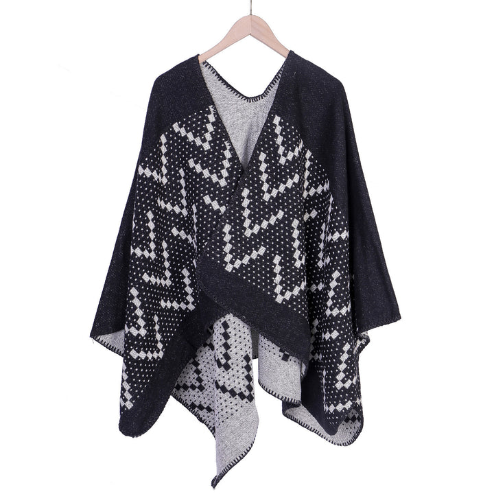 Damen Jacquard-Wickelruana mit geometrischem Muster und offener Kimono‑Silhouette – Avérine
