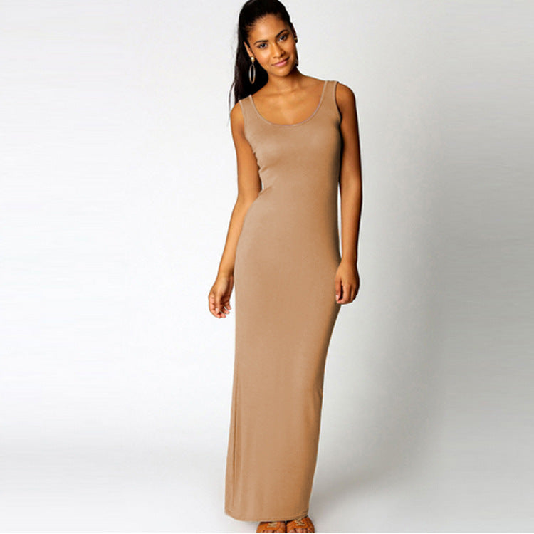 Damen Maxikleid Aus Weichem Jersey mit Tiefem Rundhalsausschnitt Echoarchiv