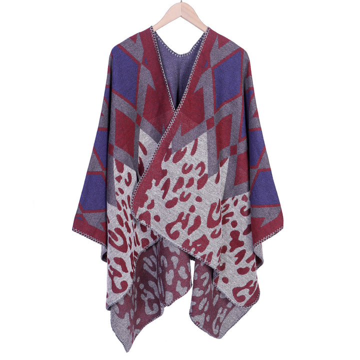 Damen Oversize-Ruana-Poncho mit geometrischem und Animal-Jacquard Echo Archiv