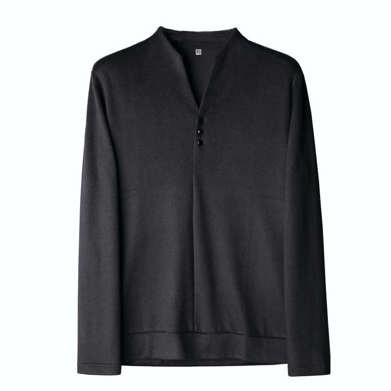 Herren Leichtes Feinstrick-Longsleeve mit verdeckter Knopfleiste und Stehkragen Echoarchiv