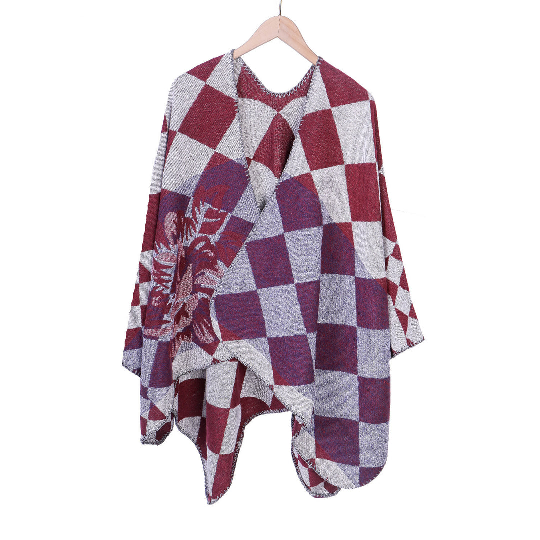 Damen Oversize-Ruana im Jacquard mit Karomuster und floralem Allover Echo Archiv