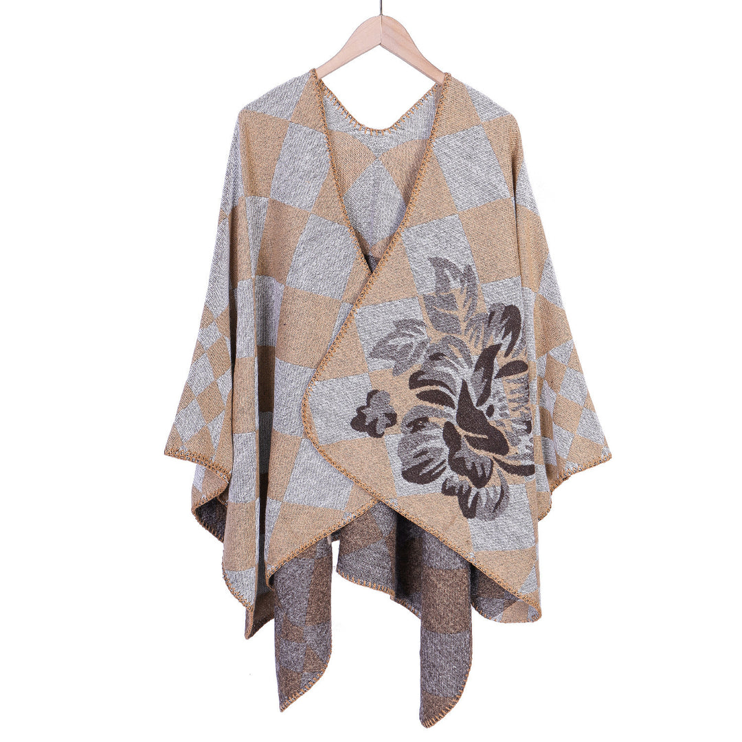 Damen Oversize-Ruana im Jacquard mit Karomuster und floralem Allover Echo Archiv