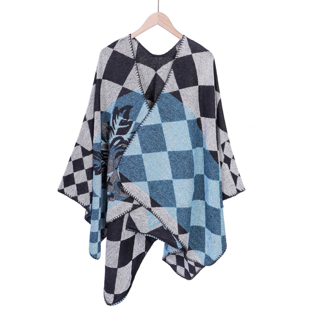 Damen Oversize-Ruana im Jacquard mit Karomuster und floralem Allover Echo Archiv