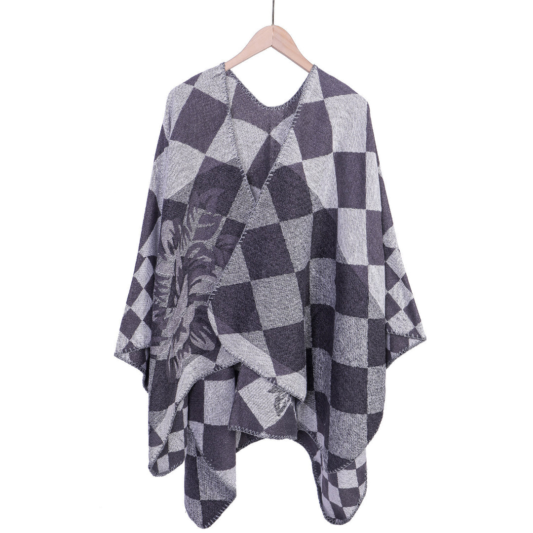 Damen Oversize-Ruana im Jacquard mit Karomuster und floralem Allover Echo Archiv