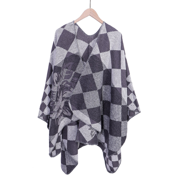 Damen Oversize-Ruana im Jacquard mit Karomuster und floralem Allover Echo Archiv
