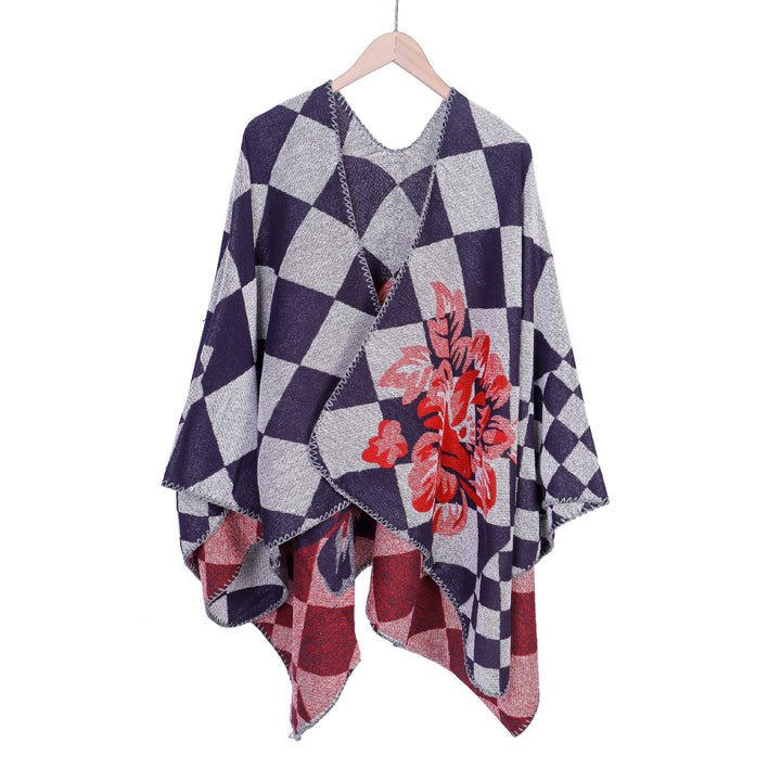 Damen Oversize-Ruana im Jacquard mit Karomuster und floralem Allover Echo Archiv