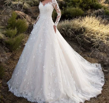Damen Romantische Spitzenapplikationen Tüll Prinzessinnen-Brautkleid
