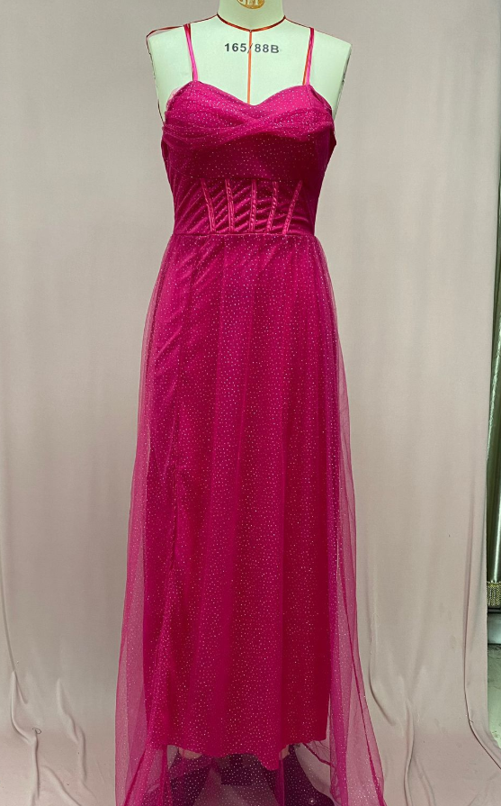 Damen Ballkleid Glitzer-Tüll Wasserfall-Bustier
