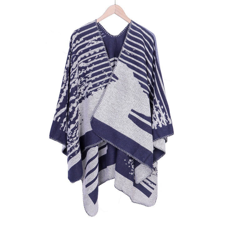 Damen Jacquard-Ruana im Oversize-Kimono-Fall aus Feinstrick Echo Archiv