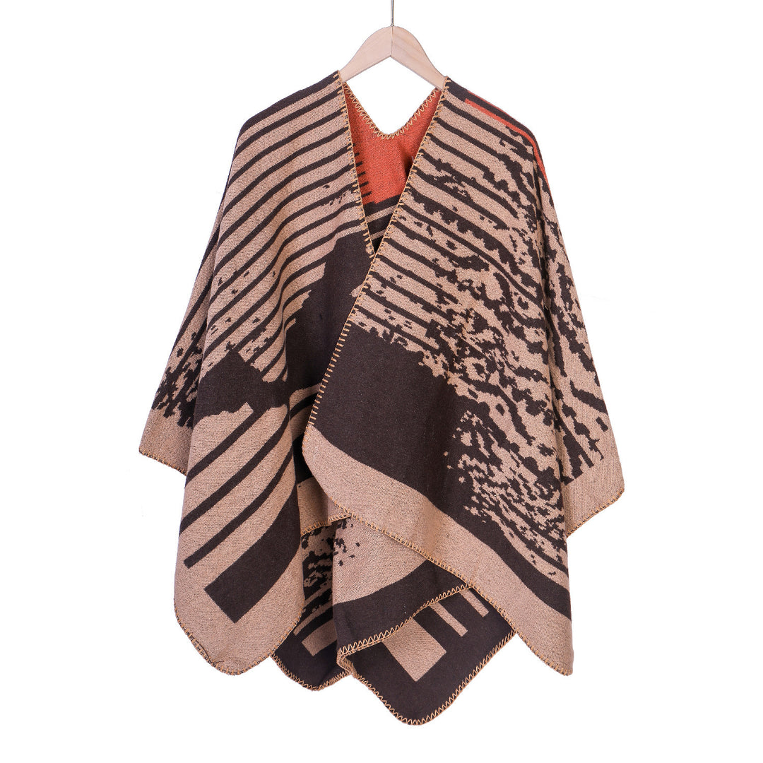 Damen Jacquard-Ruana im Oversize-Kimono-Fall aus Feinstrick Echo Archiv