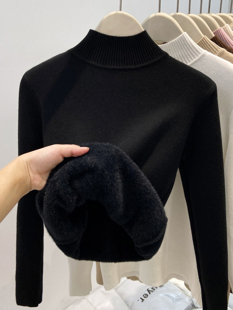 Gefütterter Damen-Strickpullover mit hohem Kragen
