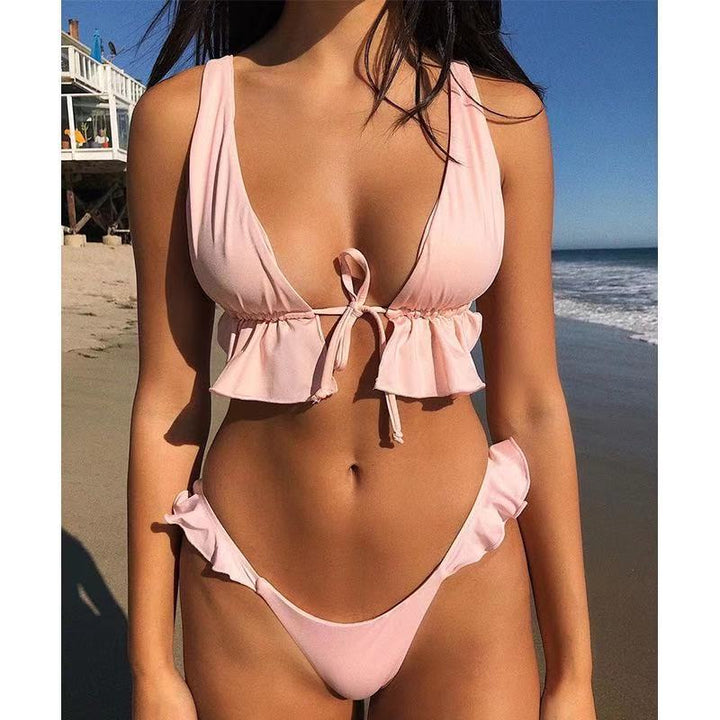 Damen Volant-Bikini-Set mit tiefem Ausschnitt Echo Archiv