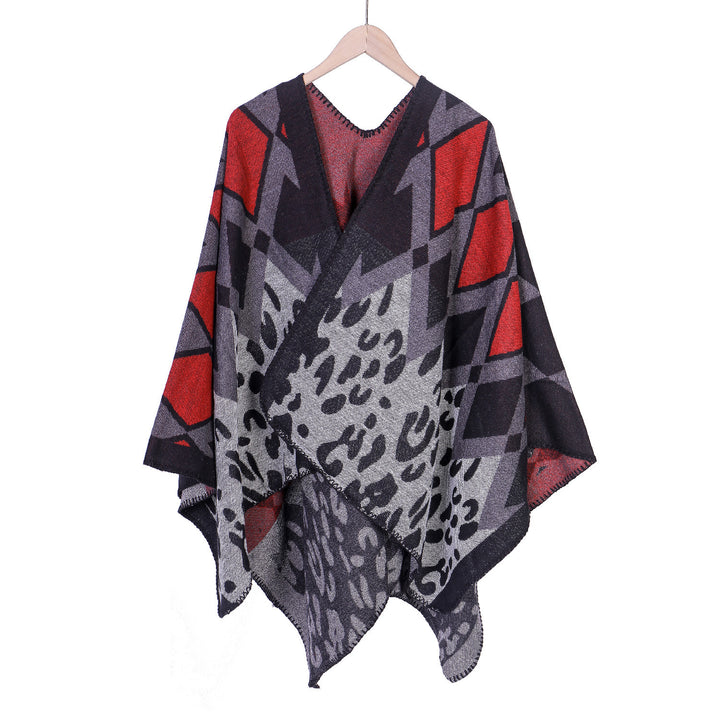 Damen Oversize-Ruana-Poncho mit geometrischem und Animal-Jacquard Echo Archiv