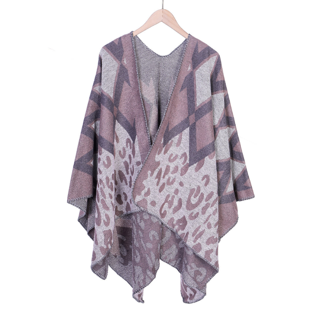 Damen Oversize-Ruana-Poncho mit geometrischem und Animal-Jacquard Echo Archiv