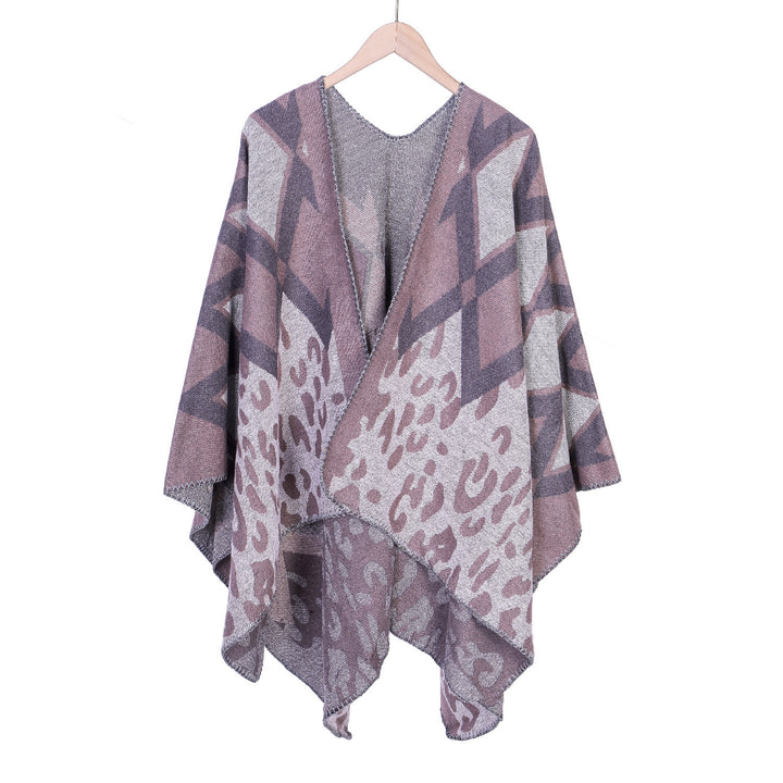 Damen Oversize-Ruana-Poncho mit geometrischem und Animal-Jacquard Echo Archiv