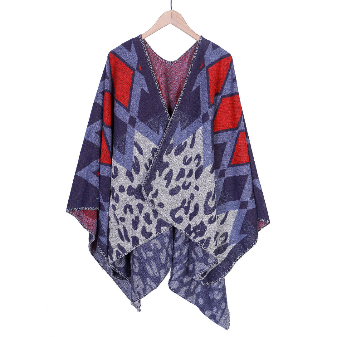 Damen Oversize-Ruana-Poncho mit geometrischem und Animal-Jacquard Echo Archiv