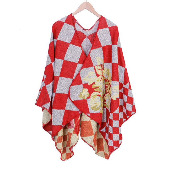 Damen Oversize-Ruana im Jacquard mit Karomuster und floralem Allover Echo Archiv