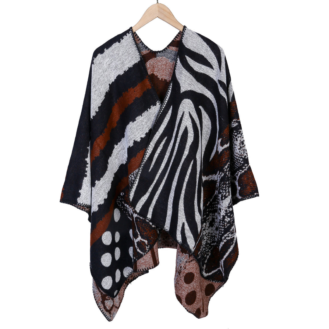 Damen Oversize Strickcape mit abstraktem Animal- und Grafikmuster Echo Archiv