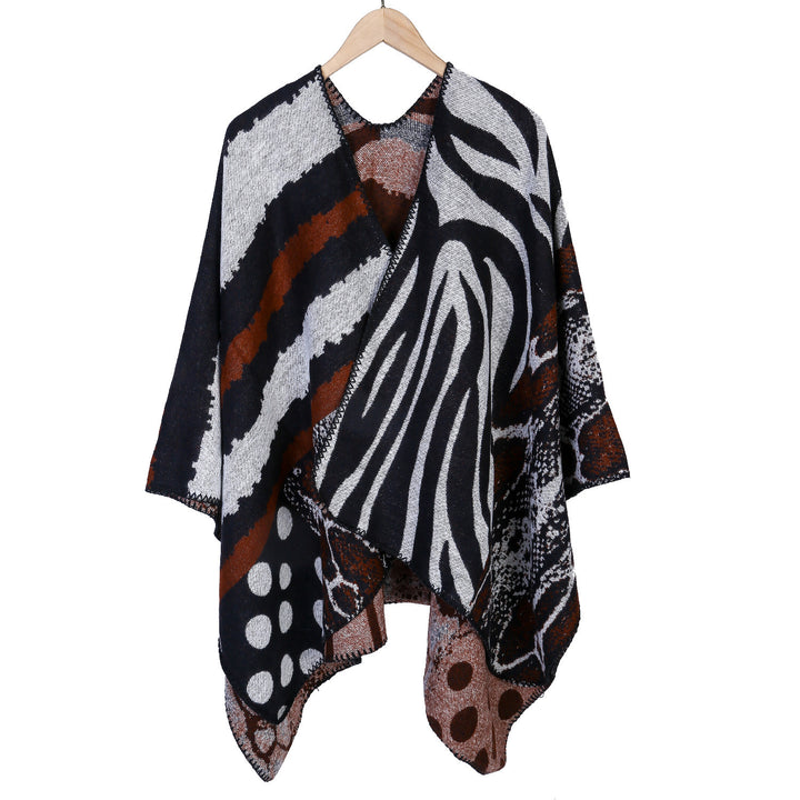 Damen Oversize Strickcape mit abstraktem Animal- und Grafikmuster Echo Archiv