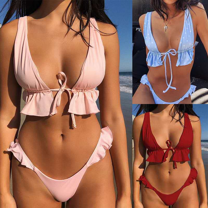 Damen Volant-Bikini-Set mit tiefem Ausschnitt Echo Archiv
