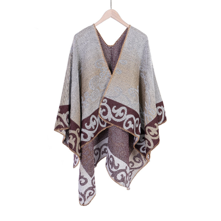 Damen Jacquard‑Ruana‑Poncho aus Wollmix mit asymmetrischem Zipfelsaum – Montévia