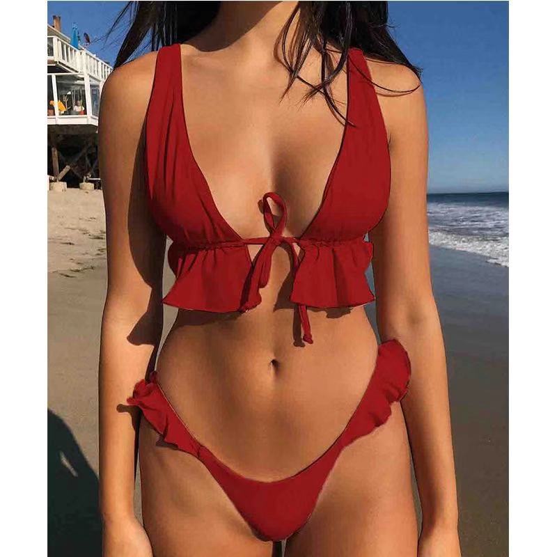 Damen Volant-Bikini-Set mit tiefem Ausschnitt Echo Archiv