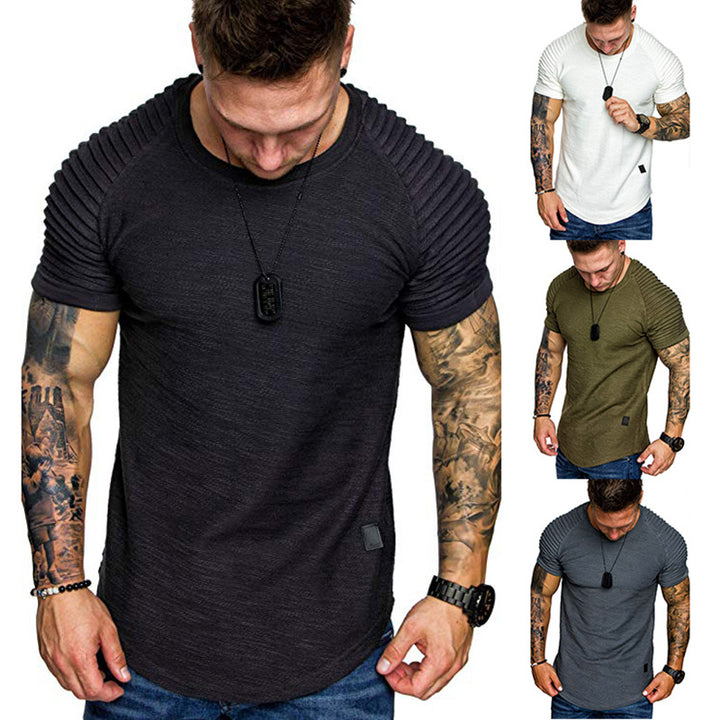 Herren modisches Rundhalsshirt mit strukturierter Schulterpartie Echoarchiv