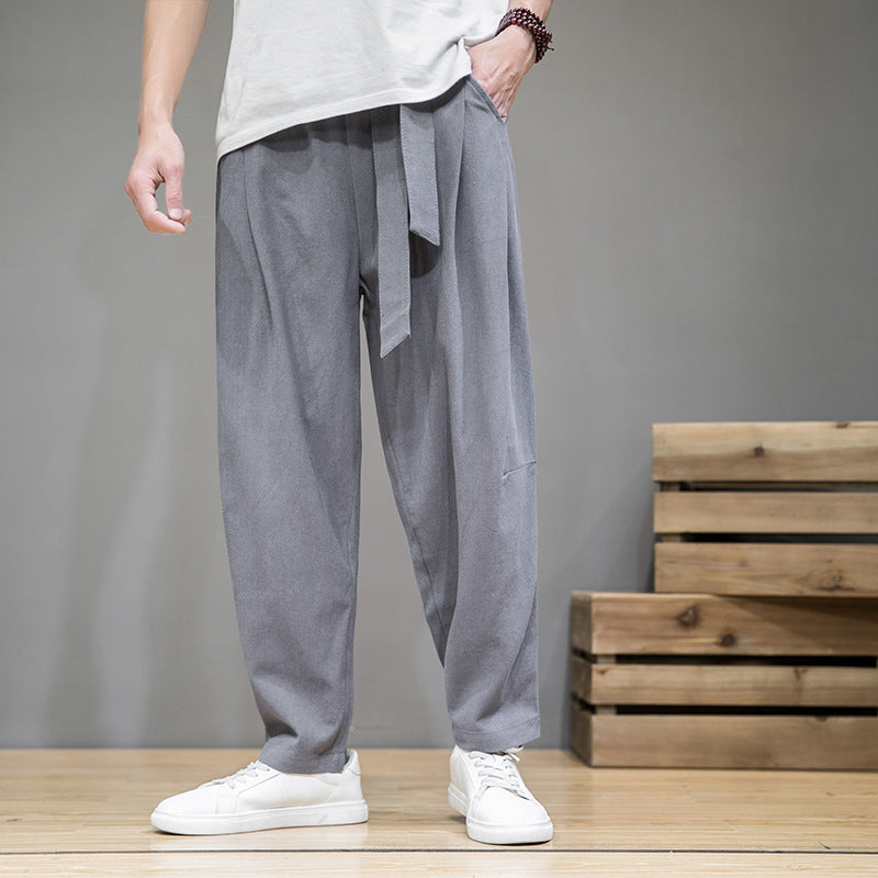 Herren nan lockere Leinenhose mit Kordelbund und tapered Bein Echo Archiv