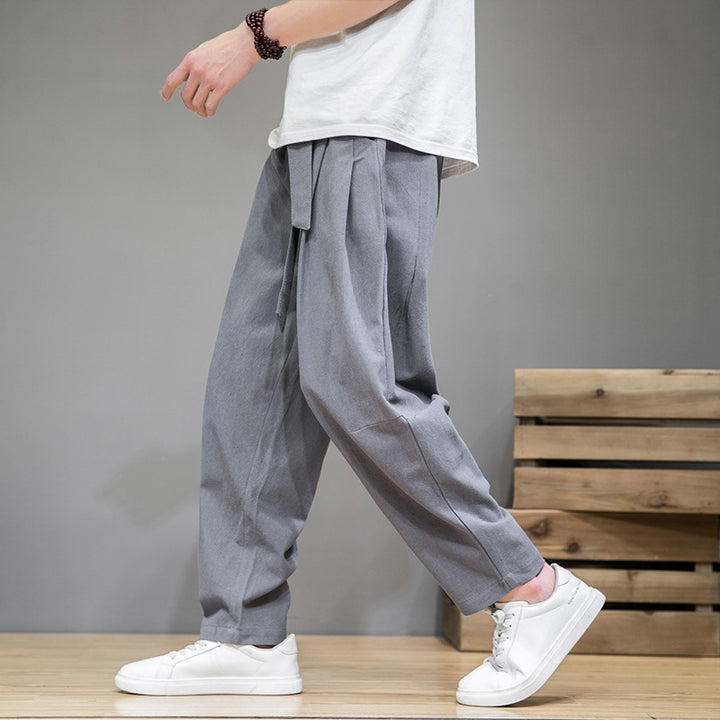 Herren nan lockere Leinenhose mit Kordelbund und tapered Bein Echo Archiv
