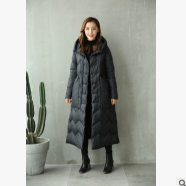 Lange Daunenjacke im Vintage-Stil mit Knebelverschlüssen
