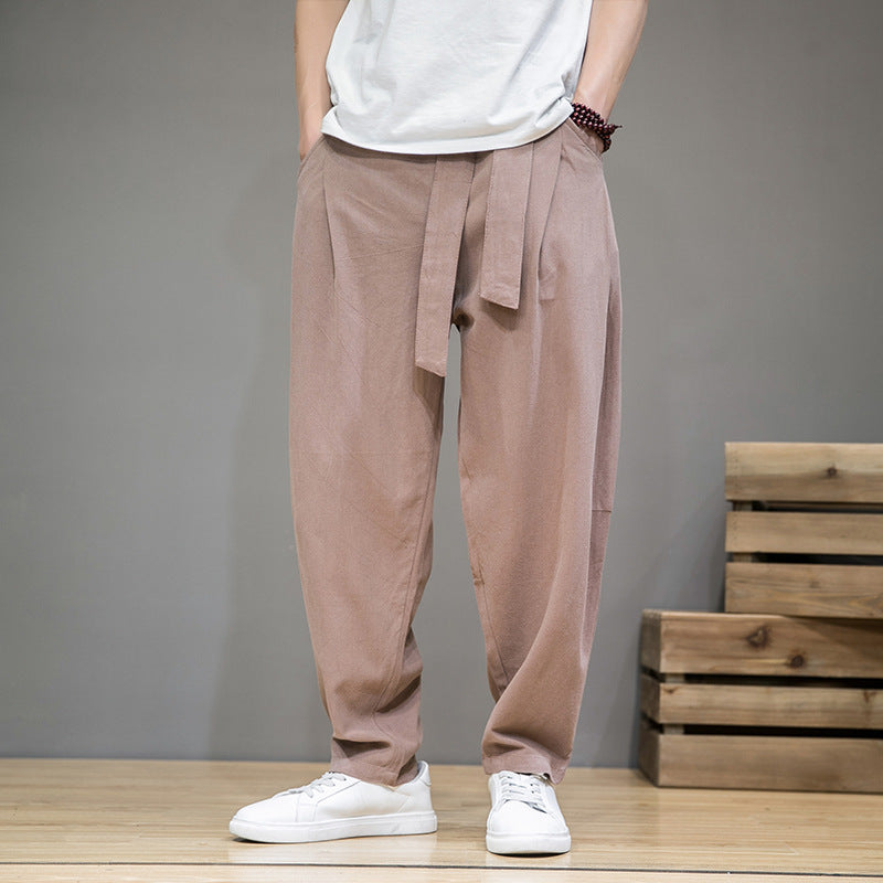 Herren nan lockere Leinenhose mit Kordelbund und tapered Bein Echo Archiv