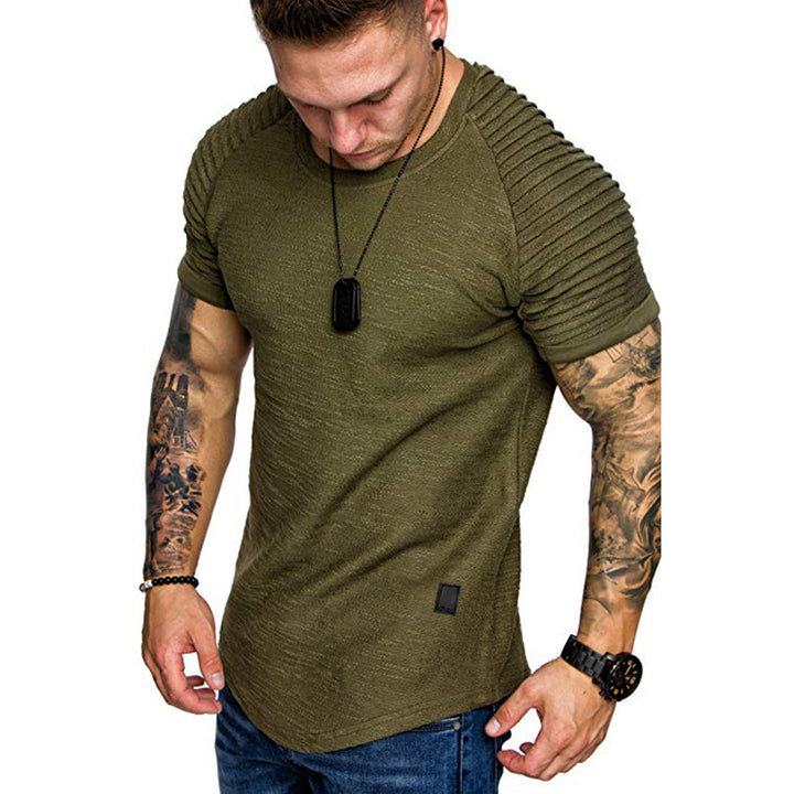 Herren modisches Rundhalsshirt mit strukturierter Schulterpartie Echoarchiv