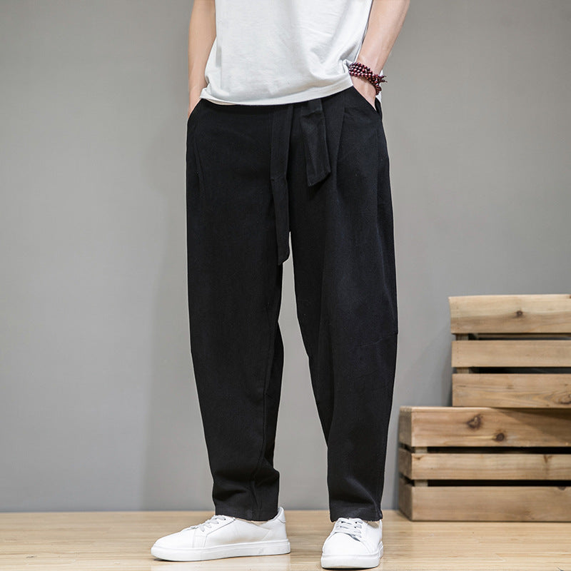 Herren nan lockere Leinenhose mit Kordelbund und tapered Bein Echo Archiv