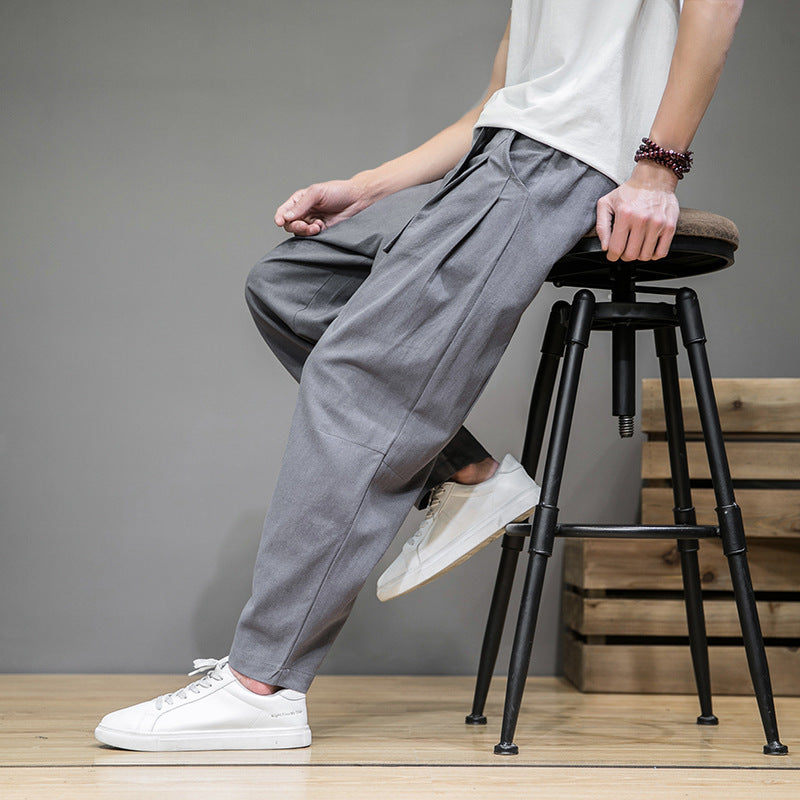 Herren nan lockere Leinenhose mit Kordelbund und tapered Bein Echo Archiv