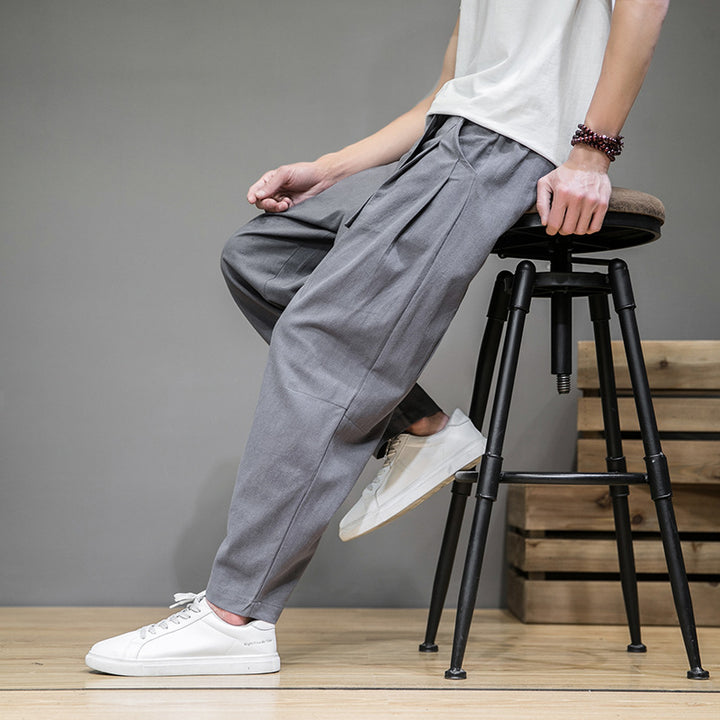Herren nan lockere Leinenhose mit Kordelbund und tapered Bein Echo Archiv