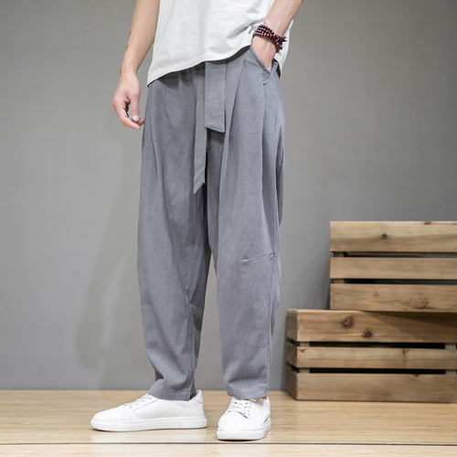 Herren nan lockere Leinenhose mit Kordelbund und tapered Bein Echo Archiv