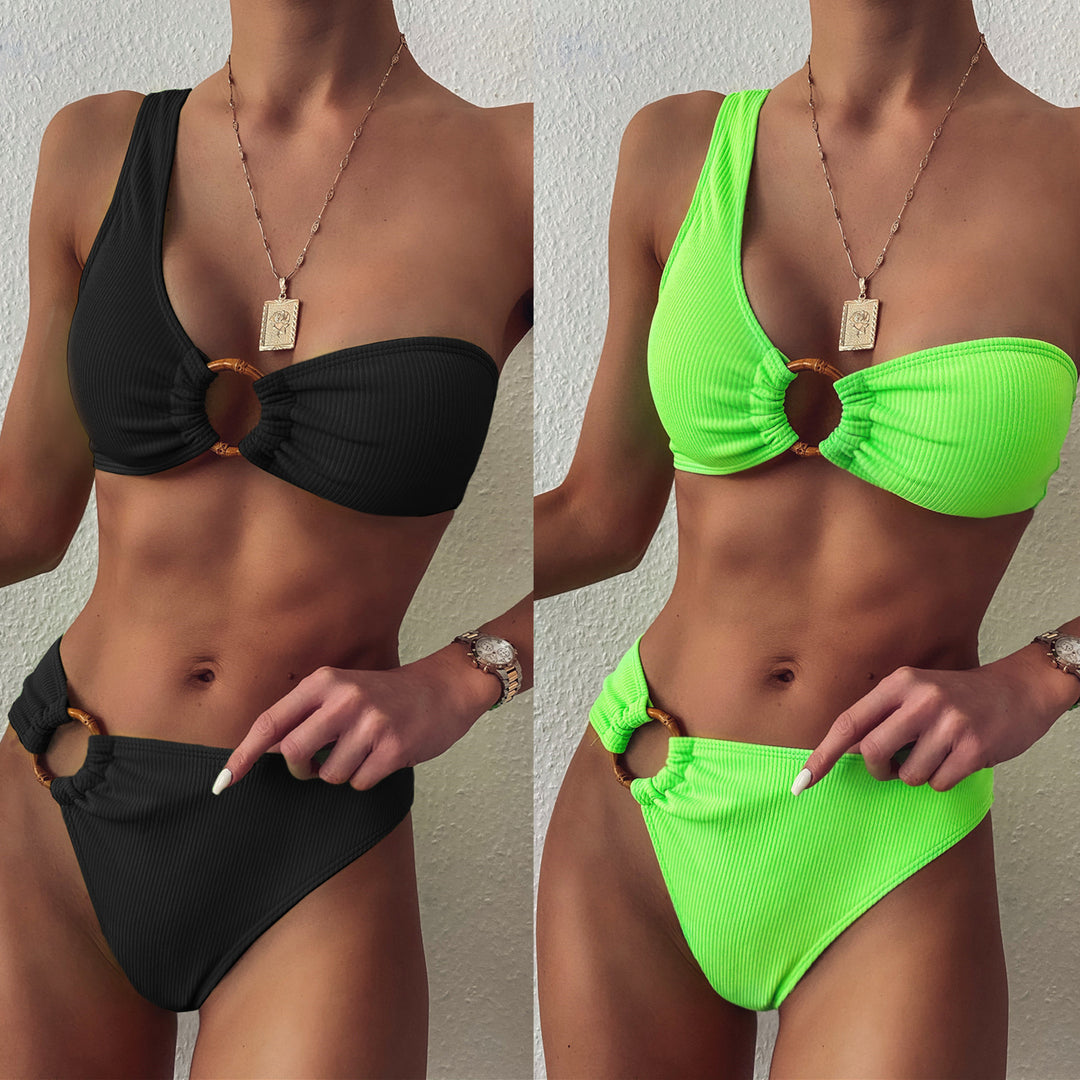 Damen asymmetrisches Bikini-Set mit dekorativen Ringdetails Echo Archiv