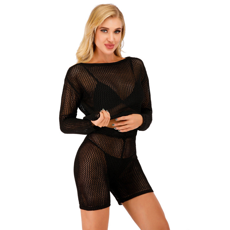 Damen trendiges Netzoberteil und kurze Hose Set Echo Archiv