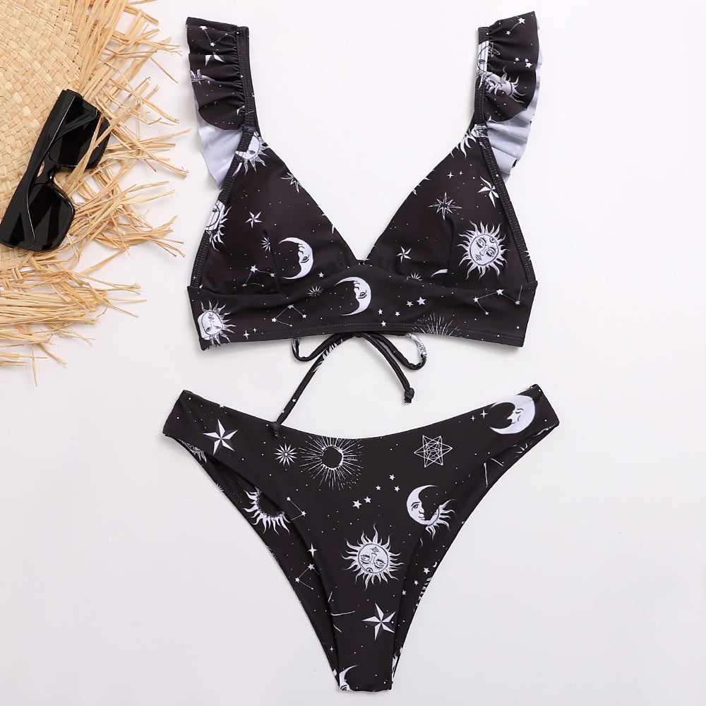 Damen Triangel-Bikini mit verstellbaren Trägern und auffälligem Galaxie-Design Echo Archiv