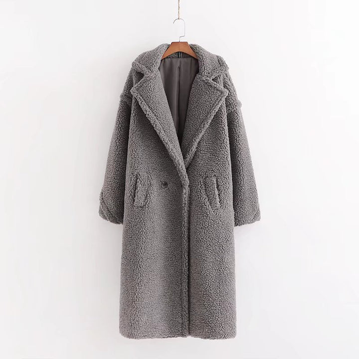 Lockerer Lammfell-Imitat Mantel, lang