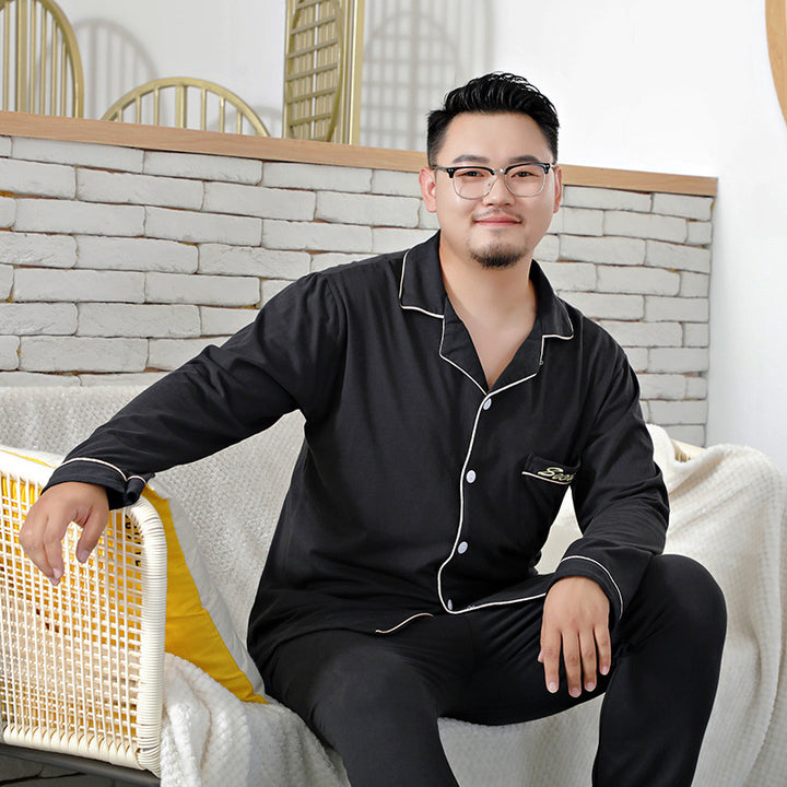 Großzügiger Herren-Hausanzug aus Baumwolle, langärmelig