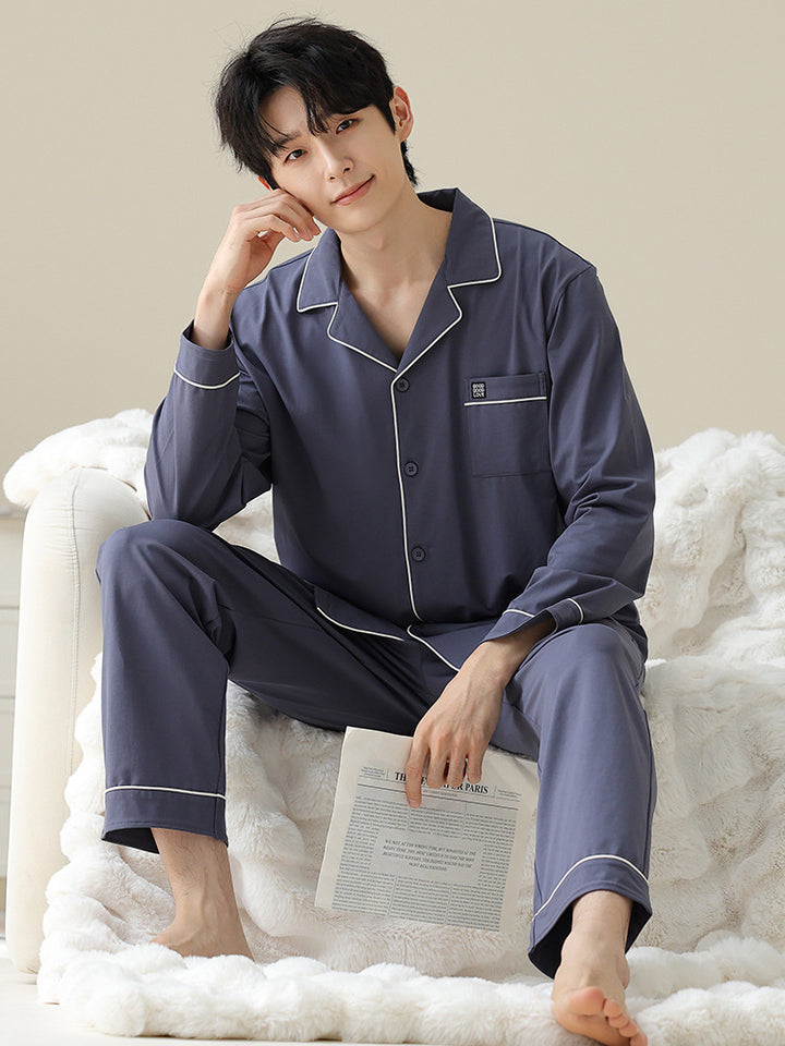 Herren-Pyjama-Set, Baumwolle, Langarm, klassisch