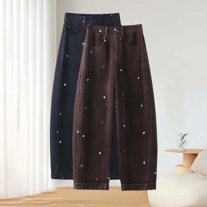 Damen-Cordhose, hoch geschnitten, bestickt