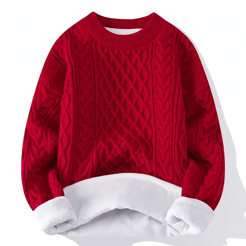 Gefütterter Strickpullover mit Zopfmuster