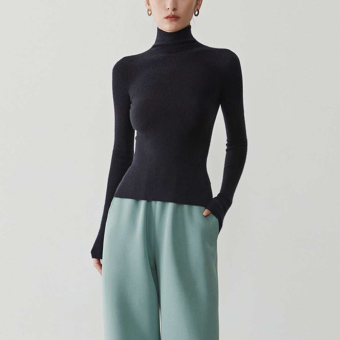 Damen-Kaschmirpullover mit Stehkragen, nahtlos