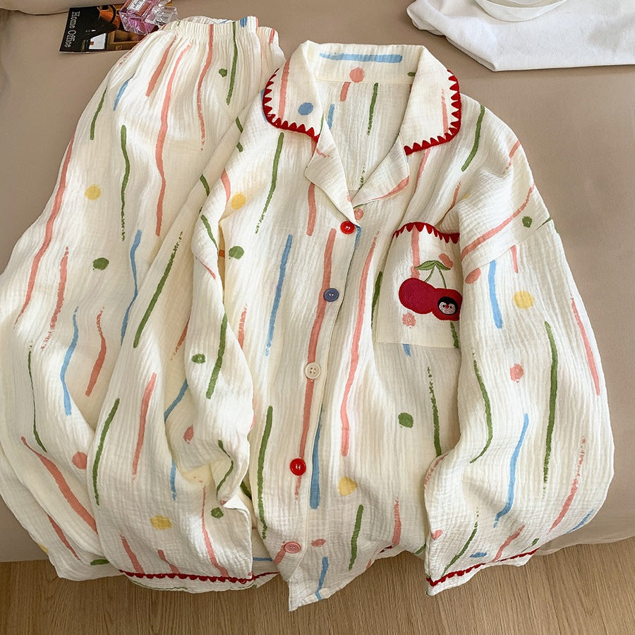 Damen-Pyjama-Set aus 100% Baumwolle, langärmelig
